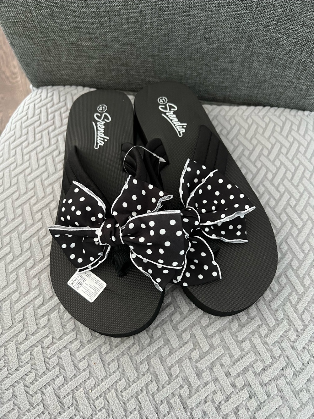 Black Polka Dot Bow Flip Flop Sandals - Women